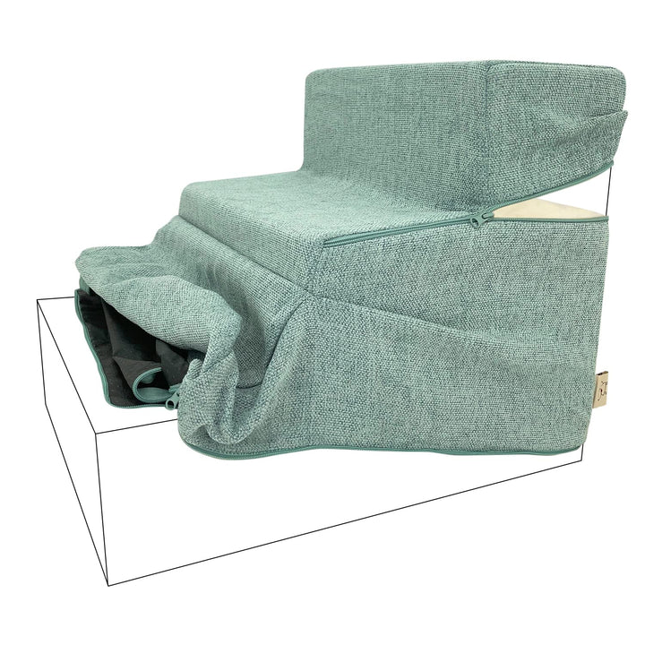 Best Pet Supplies Foldable Pet Stairs Cover for Foam Dog Ramps, Replacement Slip with Non-Slip Step Surface, Plush and Soft Fabric, Provides Paw Traction and Stability - Pale Teal, 3-Step Replacement Cover 3-Step (H: 16.5")