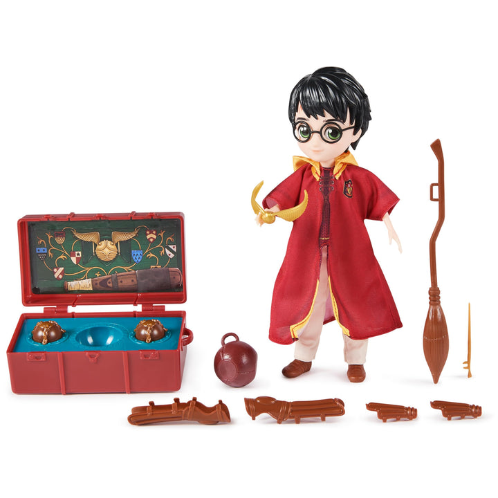 Wizarding World Harry Potter, 8-inch Harry Potter Quidditch Doll Gift Set with Robe and 9 Doll Accessories, 11 Pieces, for Kids