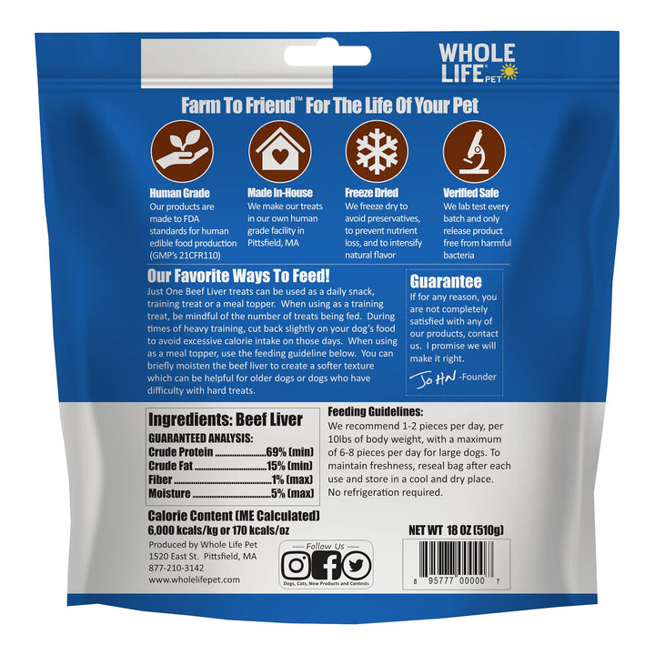 Whole Life Pet Just One Beef Liver Dog Treats Value Packs - Human Grade, Freeze Dried, One Ingredient - Training Or Reward, Grain Free, Made in The USA 1.13 Pound (Pack of 1)