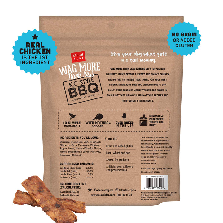 Cloudstar Wag More K.C. BBQ Chicken Jerky 10 Ounce Kansas City BBQ Chicken