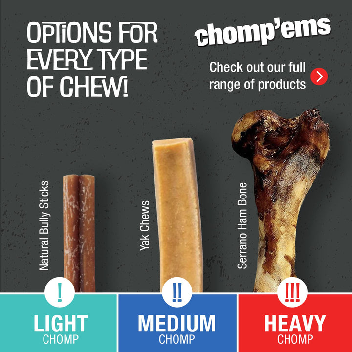 CHOMP 'EMS Purehide Chews - Slow Roasted Naturally Delicious Rawhide Dog Treats - High Protein Beef Hide - Bacon Flavor, Sticks, 8.5 Oz.