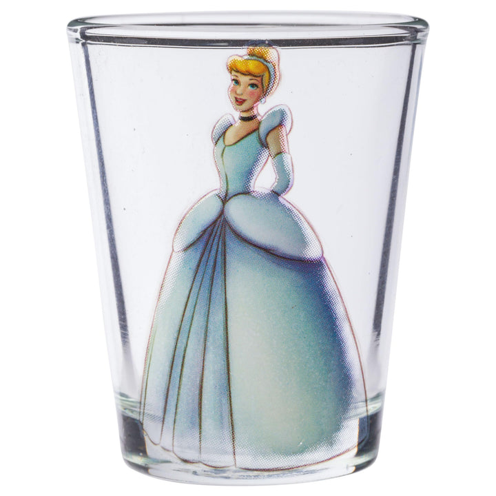 Silver Buffalo Disney Princess Vintage Sketch Mini Glasses 4 Pack Featuring Princess Cinderella, Jasmine, Snow White, and Tiana, 1.5 Ounces Princess Heritage