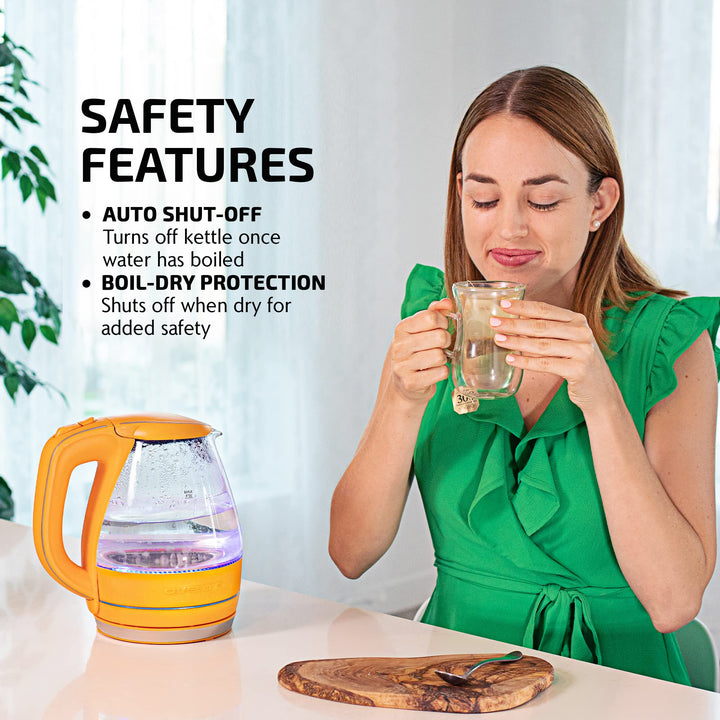 OVENTE Glass Electric Kettle Hot Water Boiler 1.5 Liter Borosilicate Glass Fast Boiling Countertop Heater - BPA Free Auto Shut Off Instant Water Heater Kettle for Coffee & Tea Maker - Purple KG83P