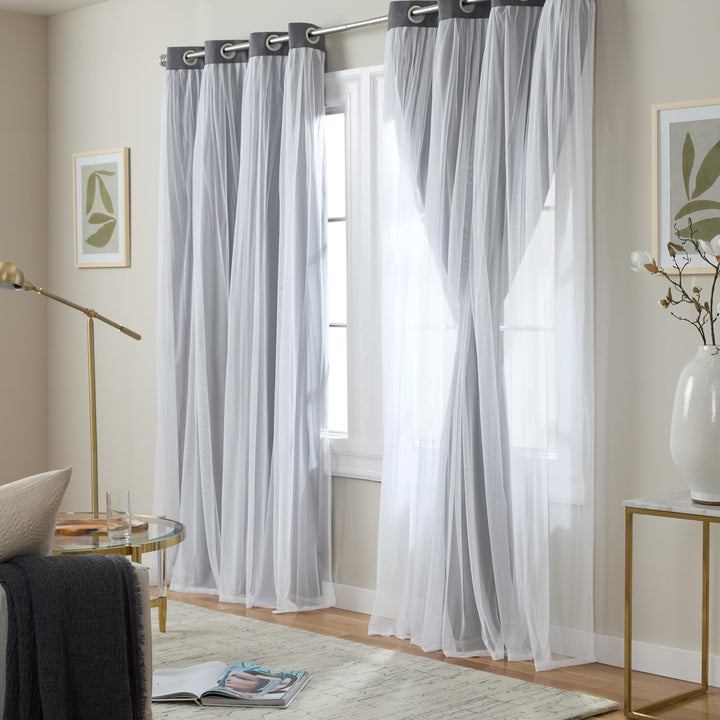 TOWN & COUNTRY LUXE Exclusive Home Catarina Layered Solid Room Darkening Blackout and Sheer Grommet Top Curtain Panel Pair, 52x108, Turquoise 2 Count 52"W x 108"L (Pack of 2)