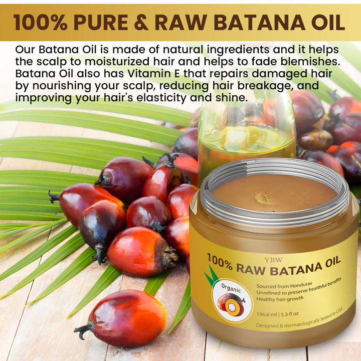 YBW Raw Batana Oil from Honduras - 100% Natural & Organic Dr. Sebi Hair Growth Oil Solution for Men & Women, Raw, Unrefined, Enhances Thickness, Prevents Hair Loss