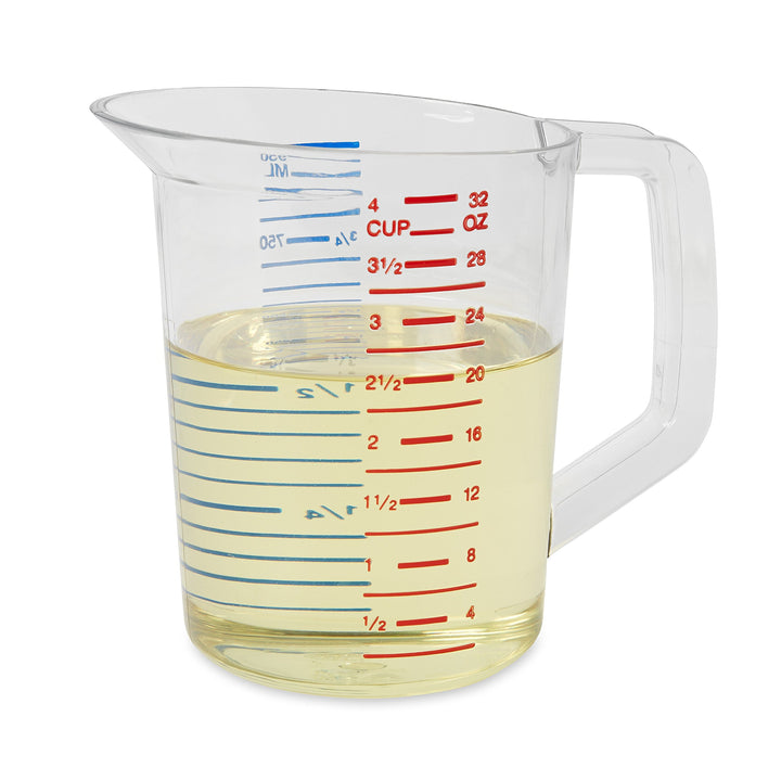 Rubbermaid Commercial Products Bouncer Clear Measuring Cup, 4-Cup/1-Quart, Clear, Strong Food Grade, For use with -40-degree F to 212-degree F, Easy Read for Liquid/Dry Ingredients while Cooking 1 Qt