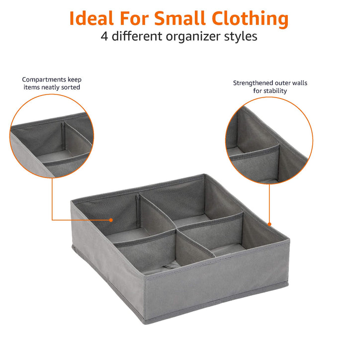 Basics Dresser Drawer Storage Organizer for Undergarments, Set of 4 - Gray