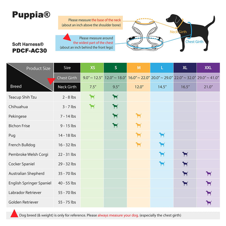 Puppia Soft Dog Harness No Choke Over-The-Head Triple Layered Breathable Mesh Adjustable Chest Belt and Quick-Release Buckle, Black, XX-Large