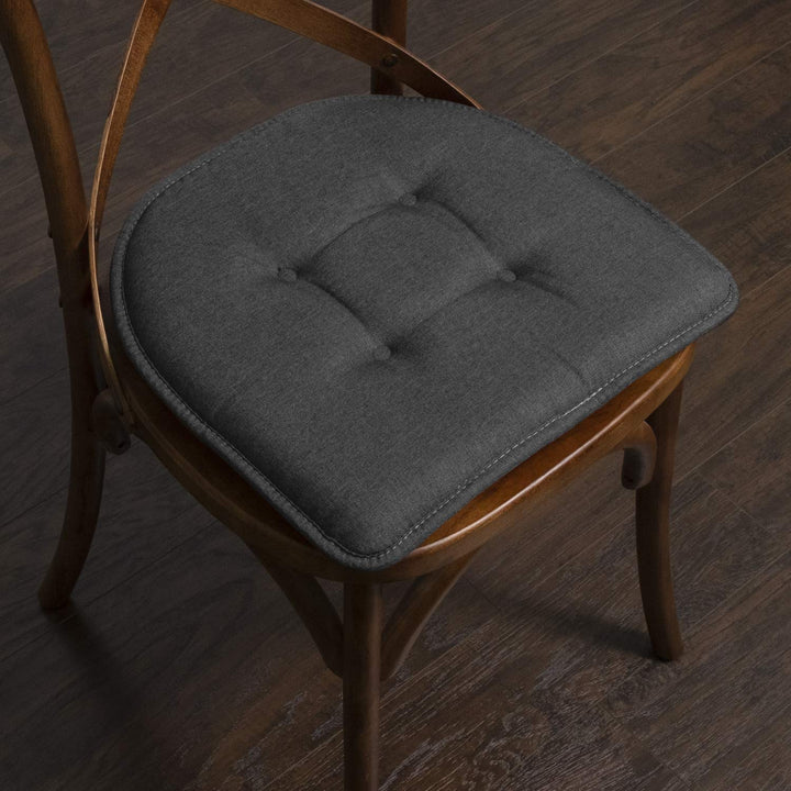 Sweet Home Collection Chair Cushion Memory Foam Pads Tufted Slip Non Skid Rubber Back U-Shaped 17" x 16" Seat Cover, 2 Count (Pack of 1), Charcoal
