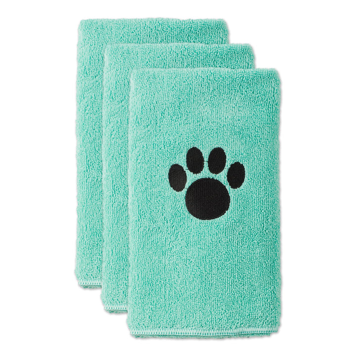 Bone Dry Pet Grooming Towel Collection Embroidered Absorbent Microfiber Drying Set, 15x30, Aqua, 3 Count