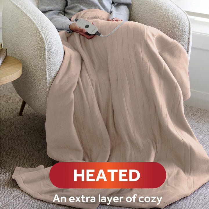 Sunbeam Royal Ultra Fleece Heated Electric Blanket Queen Size, 90" x 84", 12 Heat Settings, 12-Hour Selectable Auto Shut-Off, Fast Heating, Machine Washable, Warm and Cozy, Indigo