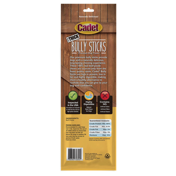 Cadet Extra-Thick Bully Sticks for Dogs - All-Natural, Long-Lasting Dog Chews - Bully Sticks for Small, Medium, and Large Dogs - Dog Treats for Aggressive Chewers, X-Thick X-Large (2 ct.) Extra-Thick Large 2 Count