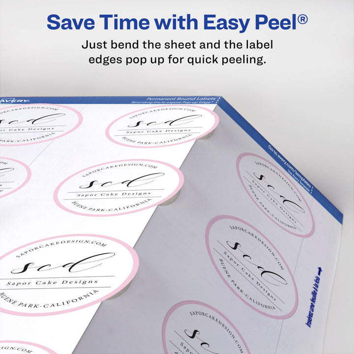 Avery Round Labels, 2" Diameter, Sure Feed Technology, Print-to-The-Edge, Easy Peel, Laser/Inkjet, Permanent, 120 Blank Circle Labels Total (22612) One Size 120 labels