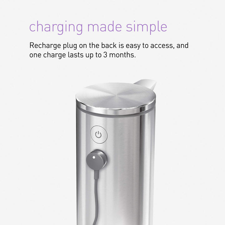 simplehuman 9 oz. Touch-Free Rechargeable Sensor Liquid Soap Pump Dispenser, Rose Gold Stainless Steel 9 oz. Rechargeable