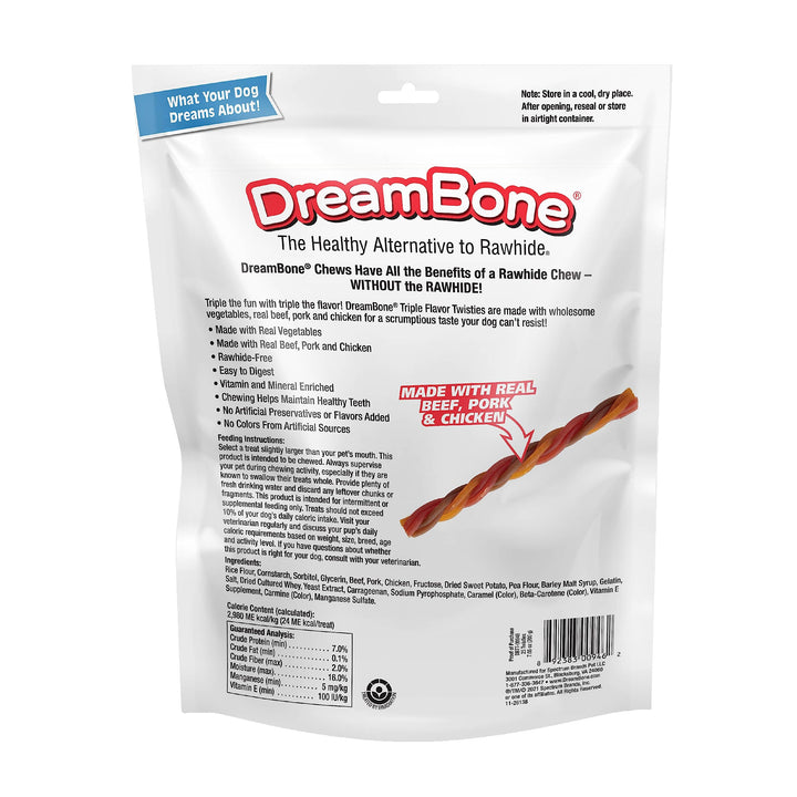 Dreambone Triple Flavor Twisties, 25 Count, Rawhide-Free Dog Chews Made with Real Beef, Pork & Chicken, 7.05 Ounce (Pack of 1) 7.05 Ounce (Pack of 1)