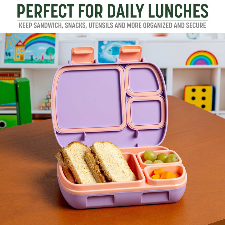 Goodful Bento-Style Kids Lunch Box with Carry Handle, Easy To Open Latches, 4 Compartment Design with Built-In Phone Stand, Food-Safe Container Made without BPA, 2-Pack, Blush Kids Size, Set of 2