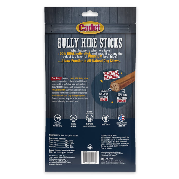 Cadet Bully Hide Sticks for Dogs - All-Natural Bully Stick & Beef Hide Dog Chews - Long Lasting Bully Sticks Alternative Made with 2 Ingredients - Dog Chews for Aggressive Chewers, Large (7 Count) 7 Count