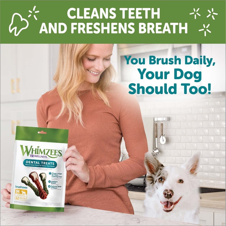 WHIMZEES by Wellness Brushing Dental Chews For Dogs, Grain-Free, Long Lasting Treats, Freshens Breath Medium Breed, 12 Count 12 Count (Pack of 1) Standard Pack