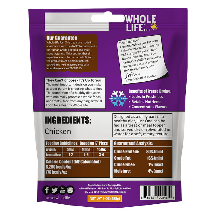 Whole Life Pet Freeze Dried Chicken Cat Treats - Human Grade - One Ingredient - Sourced and Made in The USA