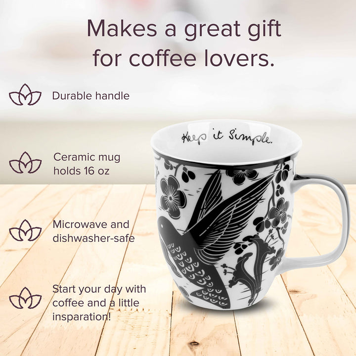 Karma Gifts 16 oz Black and White Boho Mug Hummingbird - Cute Coffee and Tea Mug - Ceramic Coffee Mugs for Women and Men, 1 Count (Pack of 1) 1 Count (Pack of 1)