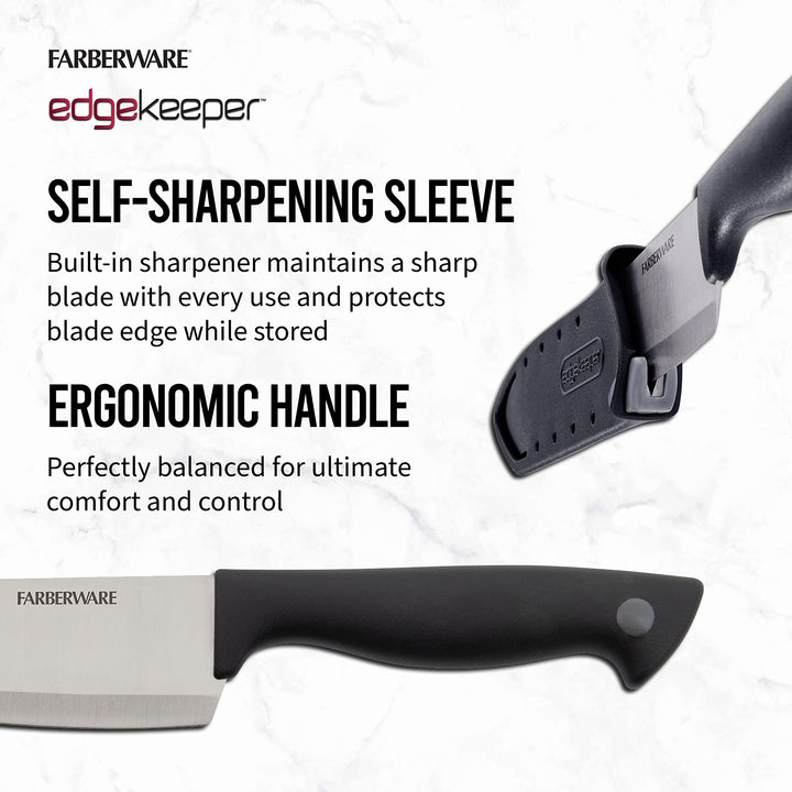 Farberware Edgekeeper 6-Inch Chef Knife with Self-Sharpening Blade Cover, High Carbon-Stainless Steel Kitchen Knife with Ergonomic Handle, Razor-Sharp Knife, Black Chef Knife 6 Inch Black/Gray