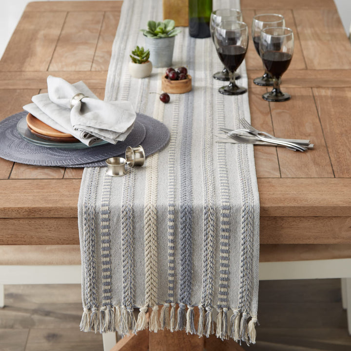 DII Farmhouse Braided Stripe Table Runner Collection, 15x72 (15x77, Fringe Included), Cool Gray 15x72" (15x77", Fringe Included) Striped