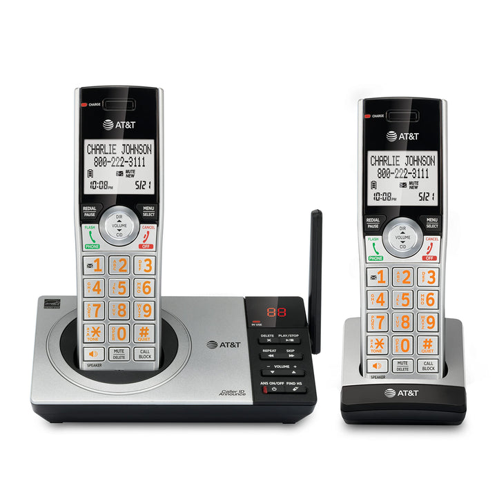 AT&T CL82207 DECT 6.0 2-Handset Cordless Phone for Home with Answering Machine, Call Blocking, Caller ID Announcer, Intercom and Unsurpassed Range, Silver 2 Handsets