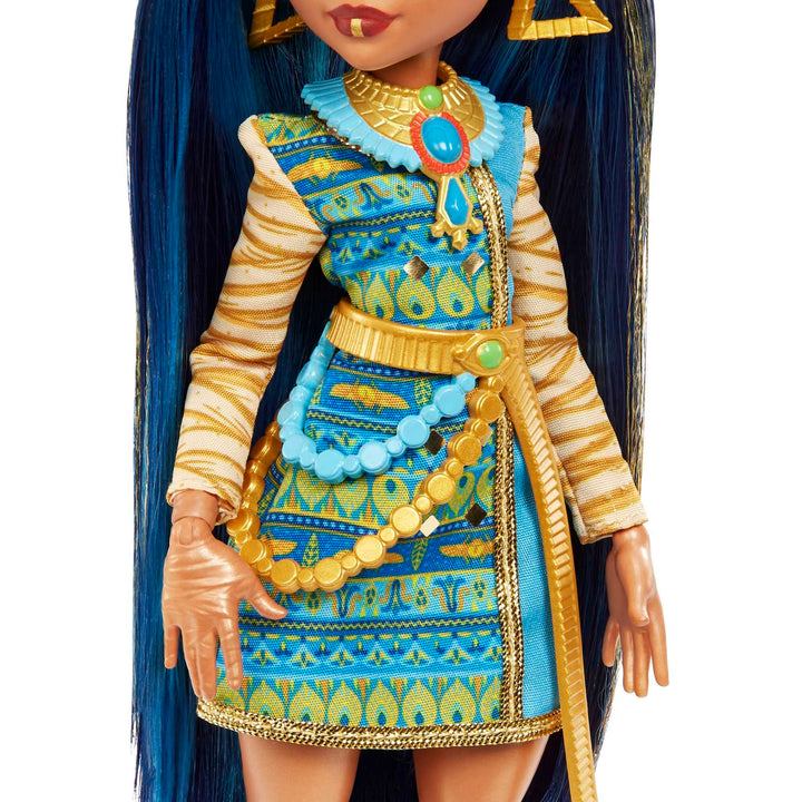 Monster High Doll, Cleo De Nile with Blue Streaked Hair in Signature Look with Fashion Accessories & Pet Dog Tut Multicolor