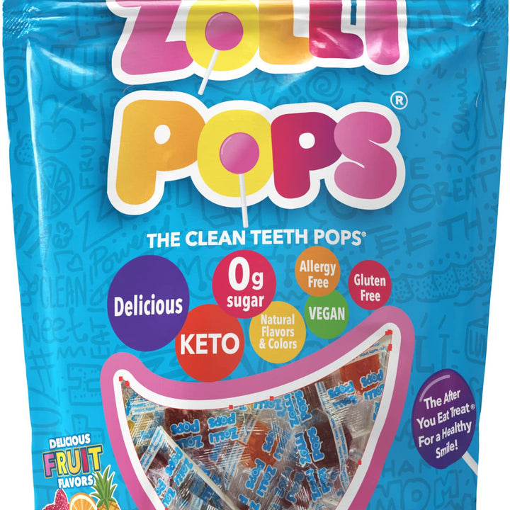 Zollipops Clean Teeth Lollipops - AntiCavity Sugar Free Candy for a Healthy Smile Great for Kids, Diabetics and Keto Diet. Natural Fruit Variety, 3.1 Ounce 3.1 Ounce (Pack of 1)