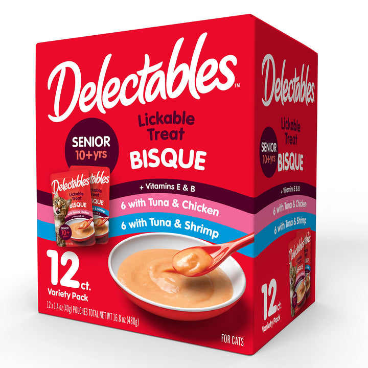 Hartz Delectables Bisque Lickable Wet Cat Treats for Senior Cats, Senior Variety 12 Countt 1.05 Pound (Pack of 1)