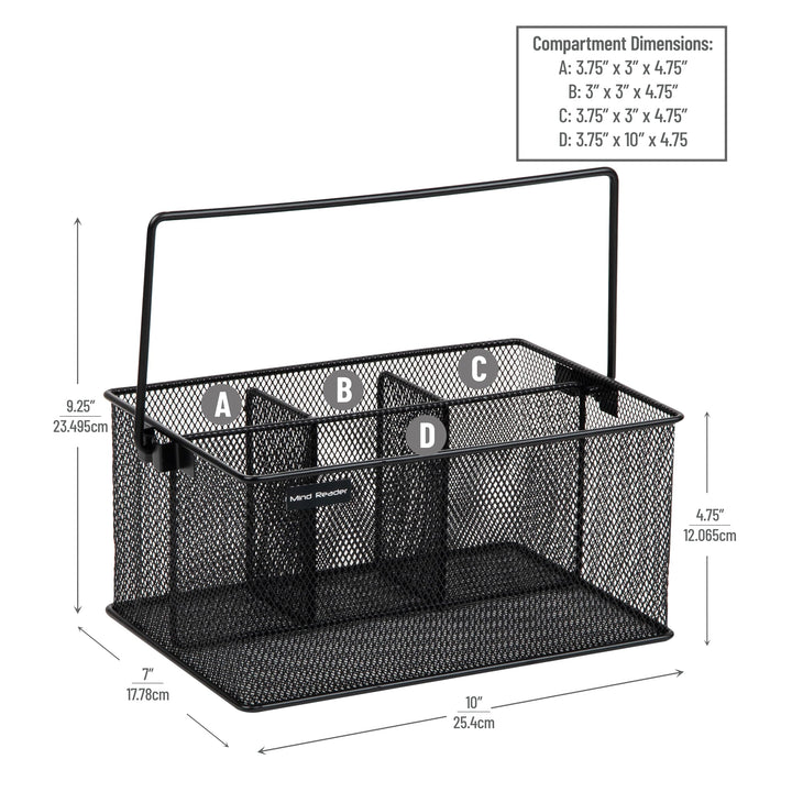 Mind Reader Utensil Holder, Silverware Organizer, Caddy, Cutlery Holder, Kitchen, Metal Mesh, 10"L x 7"W x 4.75"H, Black Single