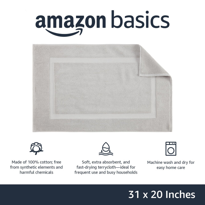 Basics Banded Bathroom Bath Rug Mat, Soft Silver, 31 inches L x 20 inches W