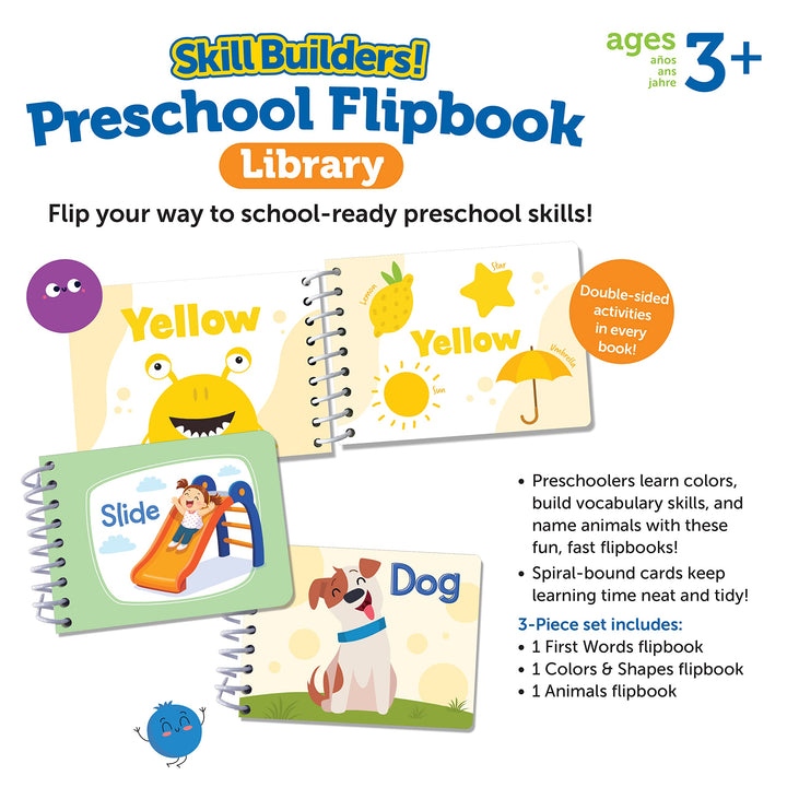 Learning Resources Skill Builders! Toddler Flipbook Library, 3 Pieces, Ages 2+, Educational Toys, Alphabet Learning, Toddler Learning Books, Toddler Activity Book,Back to School