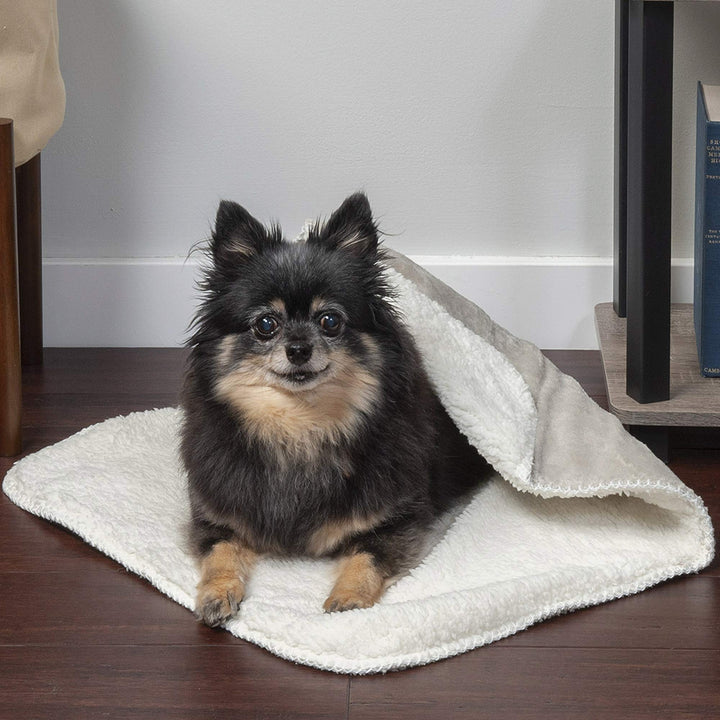 Furhaven Waterproof & Self-Warming Throw Blanket for Dogs & Indoor Cats, Washable & Reflects Body Heat - Terry & Sherpa Dog Blanket - Dove, Small Blanket - Terry & Sherpa (Dove) 30.0"L x 20.0"W x 0.5"Th Self-Warming & Waterproof