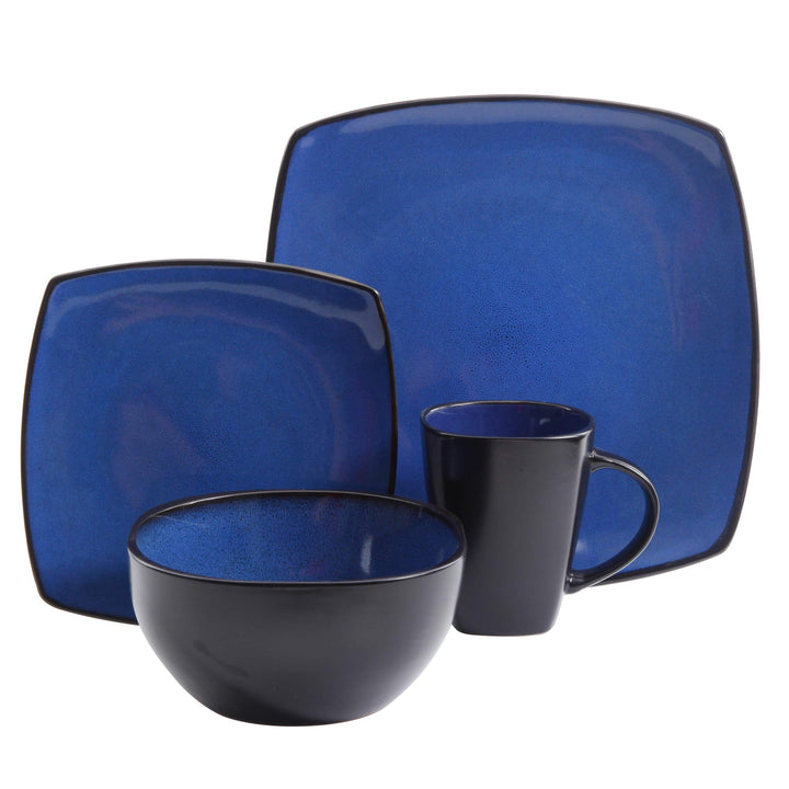 Gibson Soho Lounge Square Reactive Glaze Stoneware Dinnerware Set, Service for 4 (16pc), Sapphire Service for 4 (16pcs)