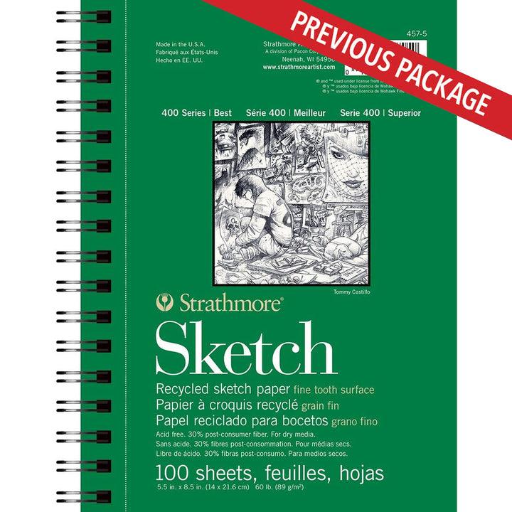 Strathmore 400 Series Sketch Pad, Recycled Paper, 5.5x8.5 inch, 100 Sheets - Artist Sketchbook for Drawing, Illustration, Art Class Students