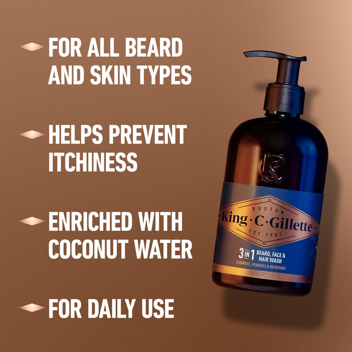 King C. Gillette Beard Wash, Mens Face Wash, 11 oz, Infused with Argan Oil and Avocado Oil to Cleanse Hair and Skin