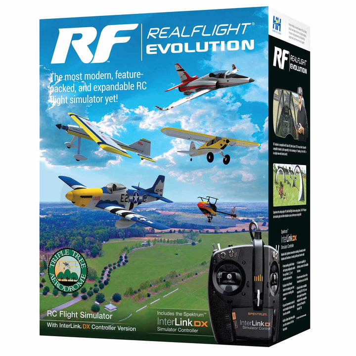 RealFlight Evolution RC Flight Simulator Software with Interlink DX Controller Included RFL2000 Air/Heli Simulators Compatible with VR headsets Online Multiplayer Options RealFlight Evolution