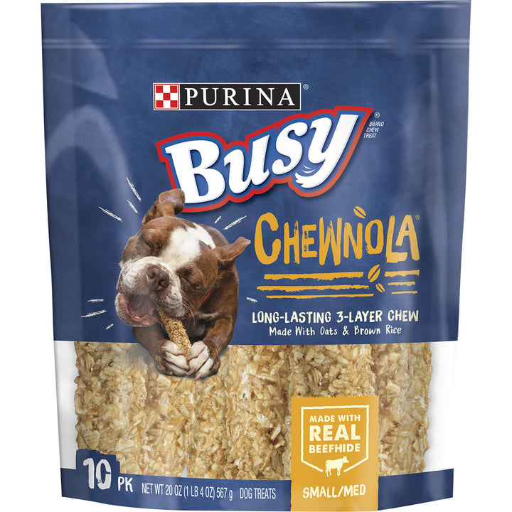 Purina Busy Rawhide Small/Medium Breed Dog Bones, Chewnola with Oats & Brown Rice - 10 ct. Pouch 1.25 Pound (Pack of 1)