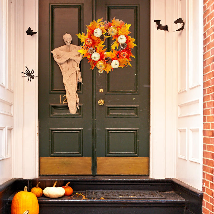 20in Fall Wreath Autumn Wreath Artificial Thanksgiving Decorations Halloween Front Door Wreath Farmhouse Wreath with Pumpkins