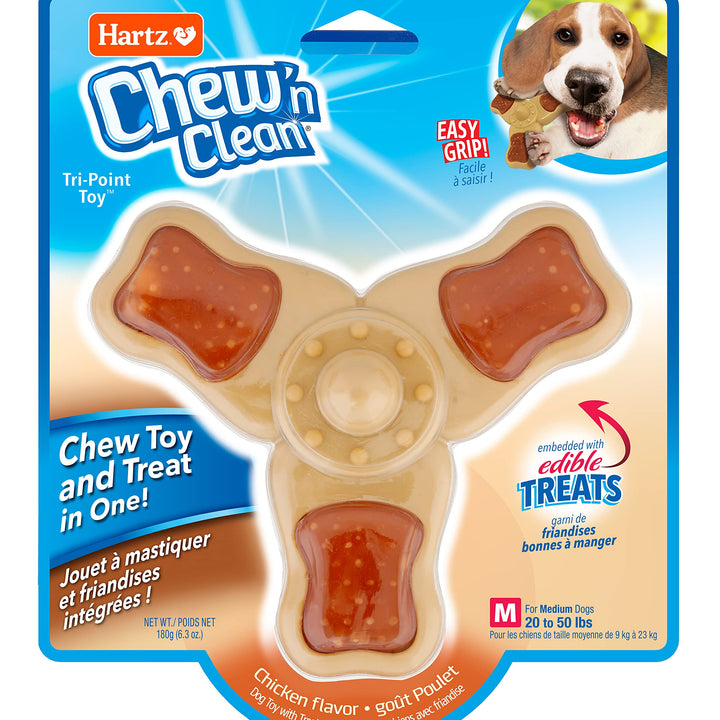 Hartz Chew ‘n Clean Chew Toy and Treat in One Chicken Flavored Tri-Point Dog Toy, Medium Medium (1 Count)