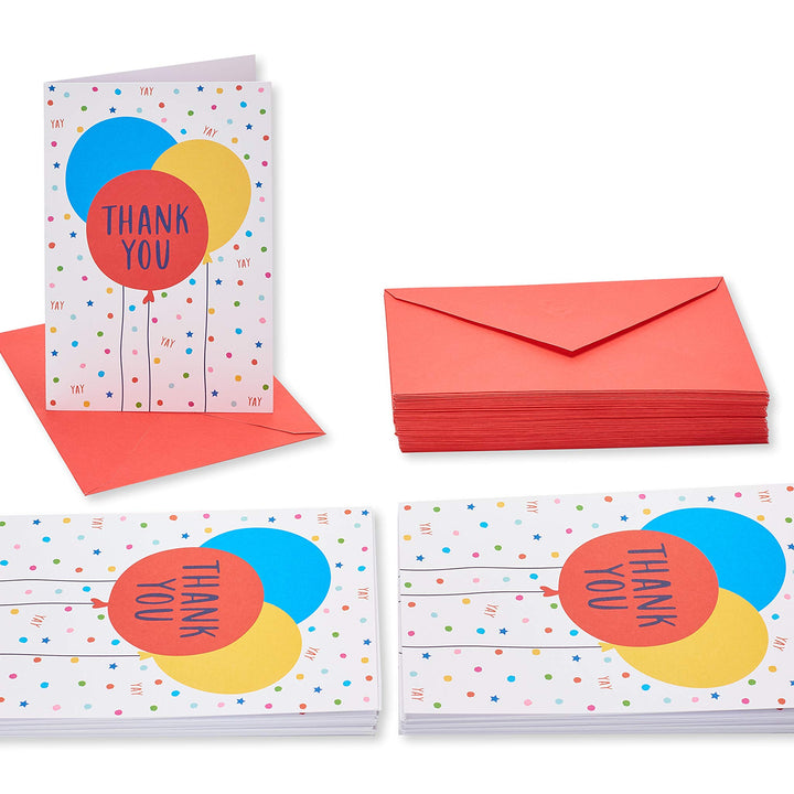 American Greetings Thank You Cards with Envelopes, Multi Color Balloons (48-Count) Party Balloons