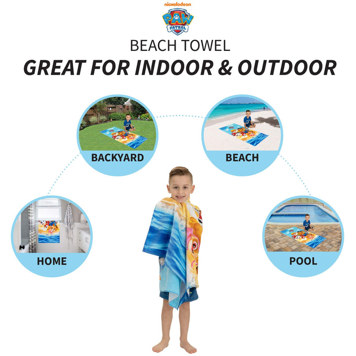 Franco Kids Super Soft Cotton Bath/Pool/Beach Towel, 58 in x 28 in, Paw Patrol Blue, Brown