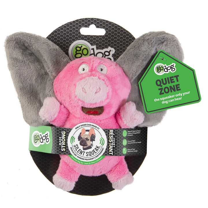 goDog Flips Pig-Elephant Silent Squeak Plush Dog Toy, Chew Guard Technology - Pink, Small Flips Pig Elephant (Pink)