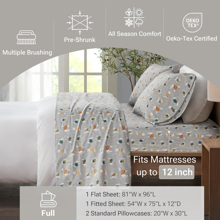 Sleep Philosophy True North Cozy Flannel Warm 100% Cotton Sheet - Novelty Print Animals Stars Cute Ultra Soft Cold Weather Bedding Set, Queen, Aqua Dots 4 Piece