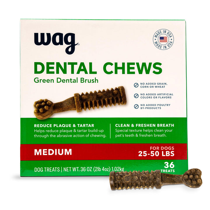 Brand - Wag Dental Chews - Green Dental Brush for Dogs, Large, Unflavored, 24 Count (Pack of 1) 2.25 Pound (Pack of 1) Large Dogs (50 – 100 lb)