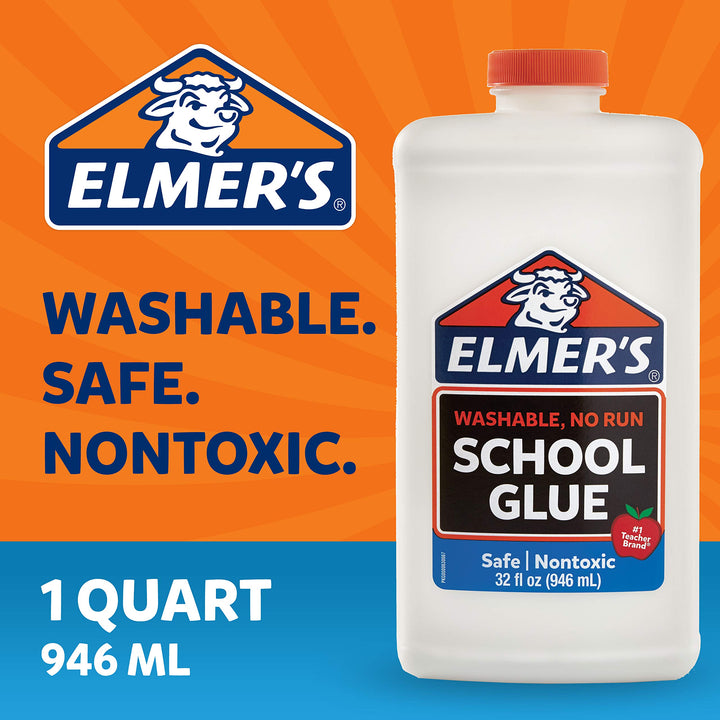 Elmer's Liquid School Glue, White, Washable, 32 Ounces - Great for Making Slime 1 Quart