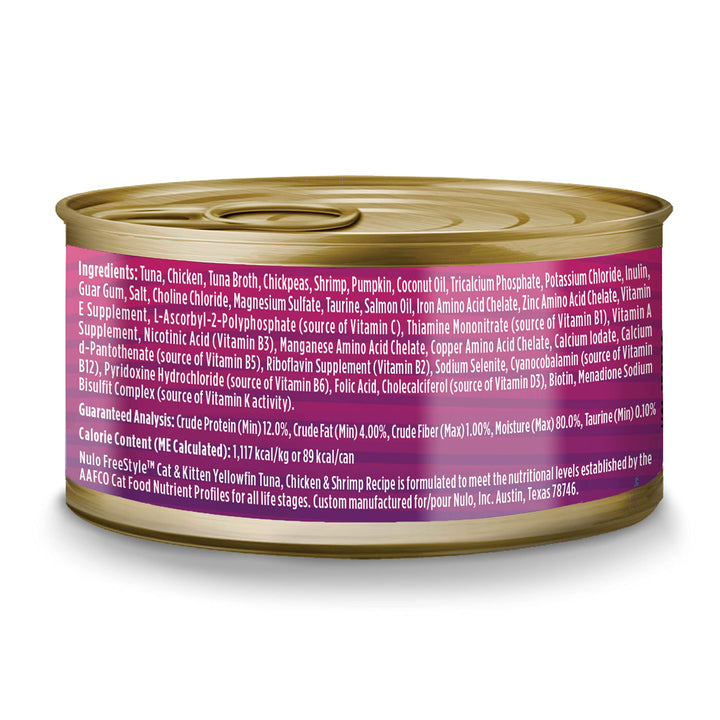 Nulo Freestyle Cat & Kitten Wet Pate Canned Cat Food, Premium All Natural Grain-Free, with 5 High Animal-Based Proteins and Vitamins to Support a Healthy Immune System and Lifestyle Yellowfin Tuna & Shrimp 2.8 Ounce (Pack of 12)