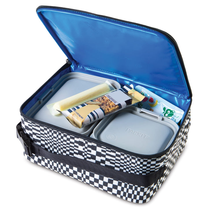 PackIt Freezable Classic Lunch Box, Checked Out, Built with EcoFreeze Technology, Collapsible, Reusable, Zip Closure With Zip Front Pocket and Buckle Handle, Perfect for School Lunches