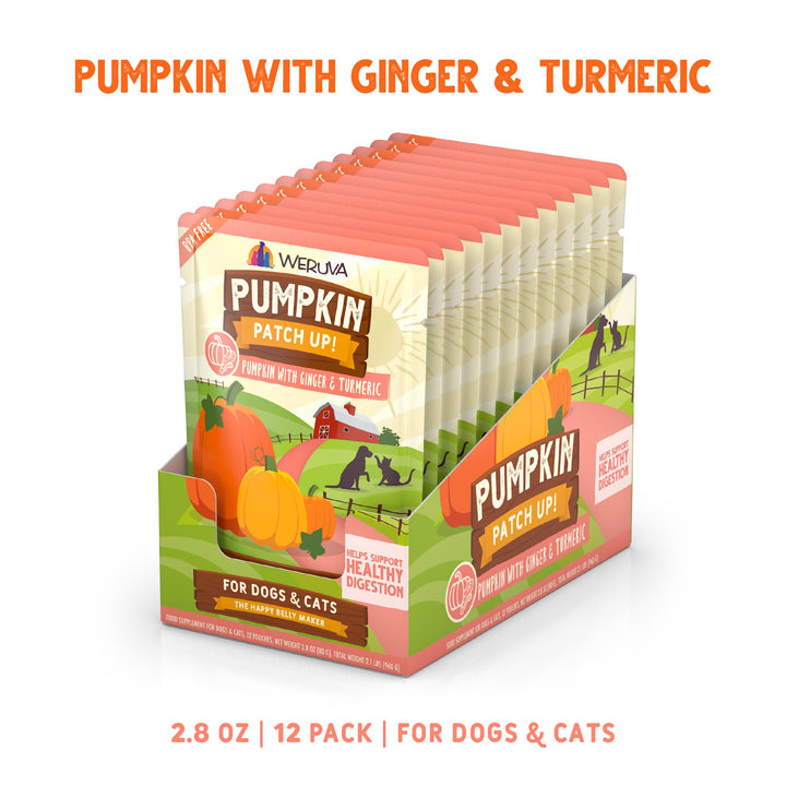 Weruva Pumpkin Patch Up!, Pumpkin with Ginger & Turmeric for Dogs & Cats, 2.8oz Pouch (Pack of 12) 2.8 Ounce (Pack of 12)